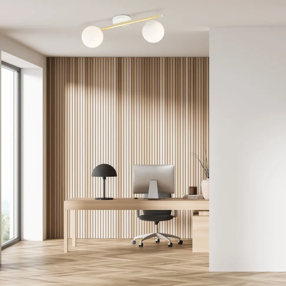 Deckenleuchte Weiß Gold Kugelschirm Glas Metall