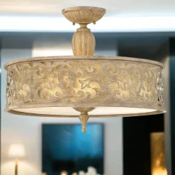 Deckenleuchte Wohnzimmer Vintage rund Metall Leinen