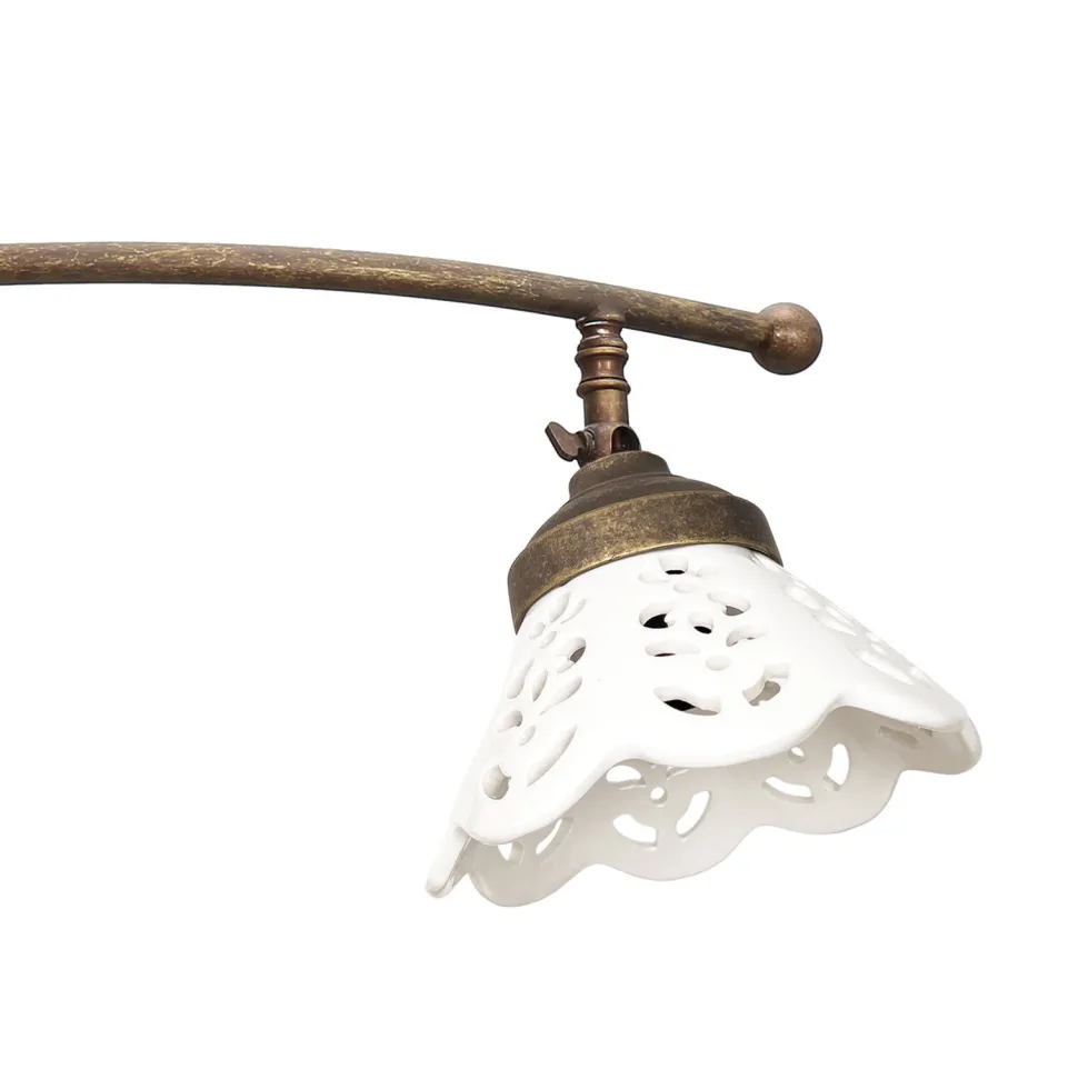 Deckenspot 2-flammig B: 69 cm Messing Keramik schwenkbar