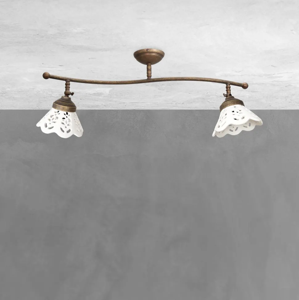 Deckenspot 2-flammig B: 69 cm Messing Keramik schwenkbar