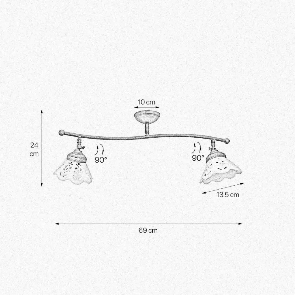 Deckenspot 2-flammig B: 69 cm Messing Keramik schwenkbar