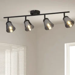 Deckenspot 4-flammig B: 83 cm Schwarz Rauchgrau E14