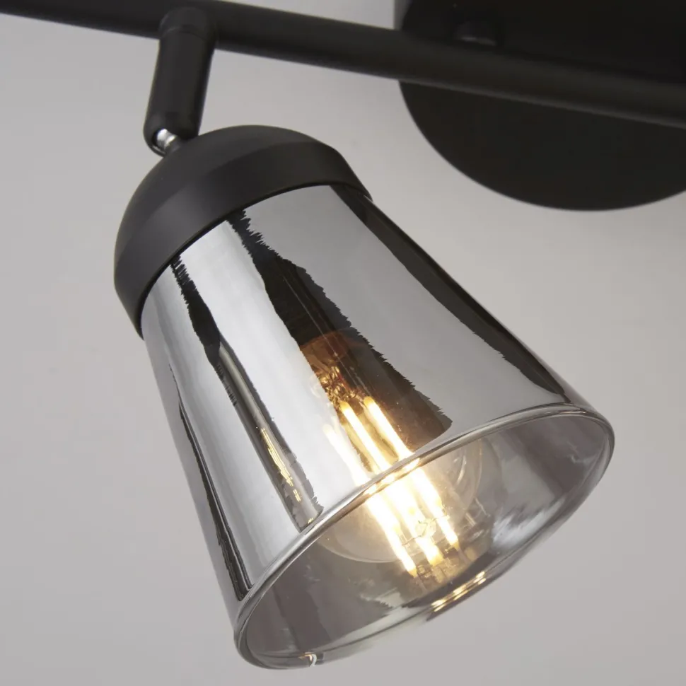 Deckenspot 4-flammig B: 83 cm Schwarz Rauchgrau E14