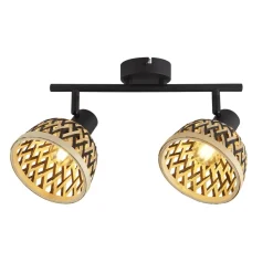 Deckenspot 2-flammig E14 Schwarz Natur Bambus Holz Metall