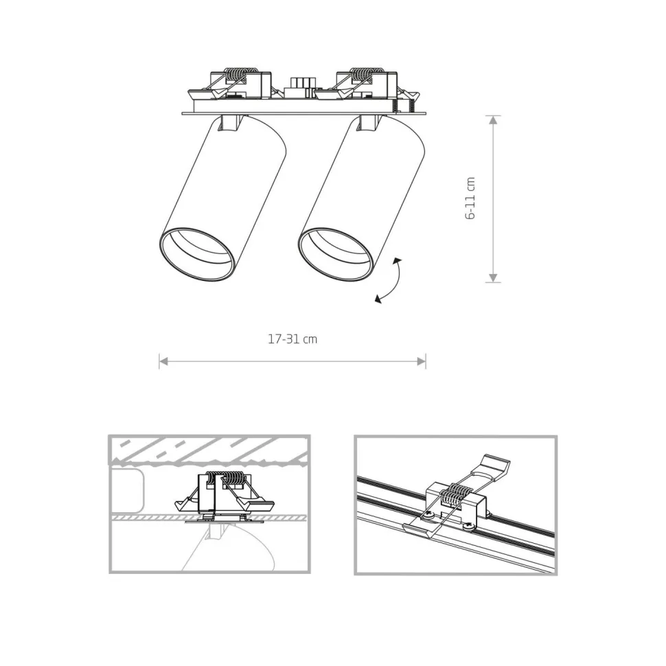 Deckenspot 2-flammig GU10 Schwarz Metall Unterputz