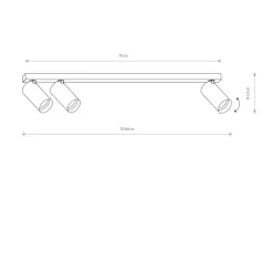 Deckenspot 3-flammig in Messing Schwarz GU10 70 cm