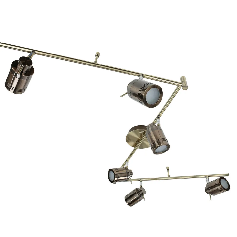 Deckenspot 6-flammig IP44 GU10 in Messing Antik Metall Bad