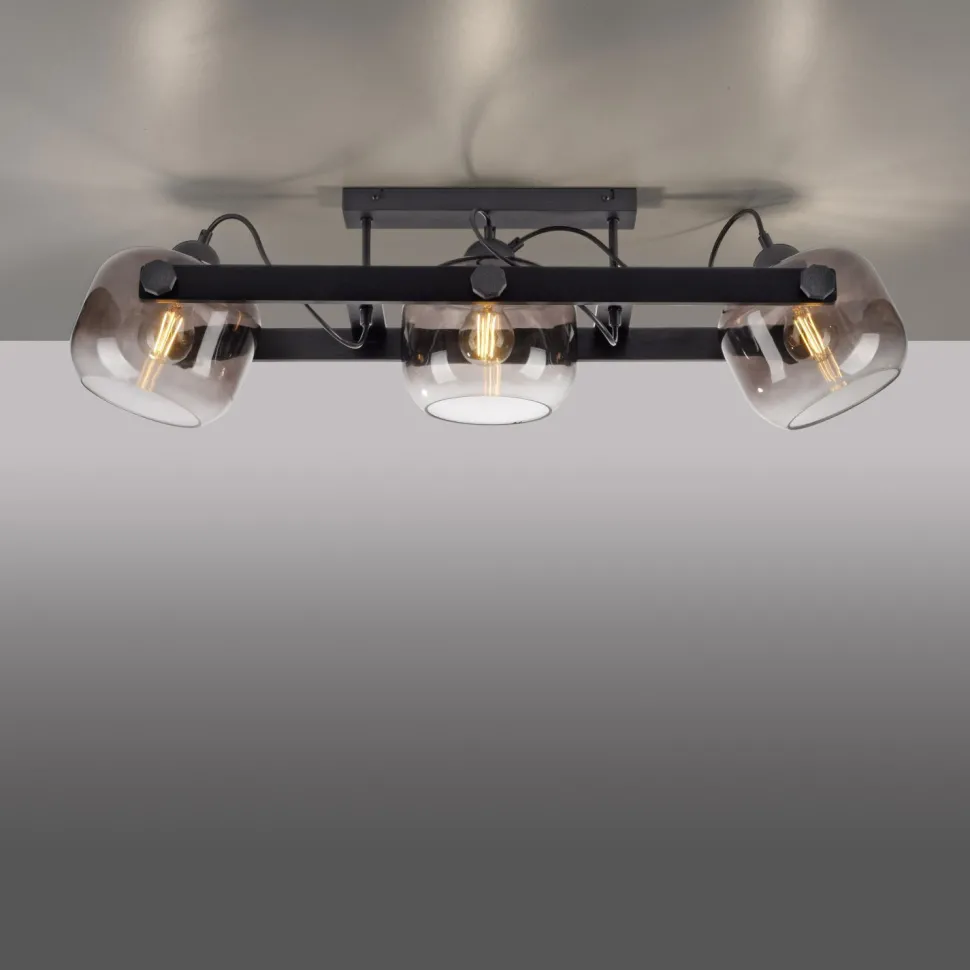 Deckenspot Glas Metall E27 90 cm 3-flammig schwenkbar