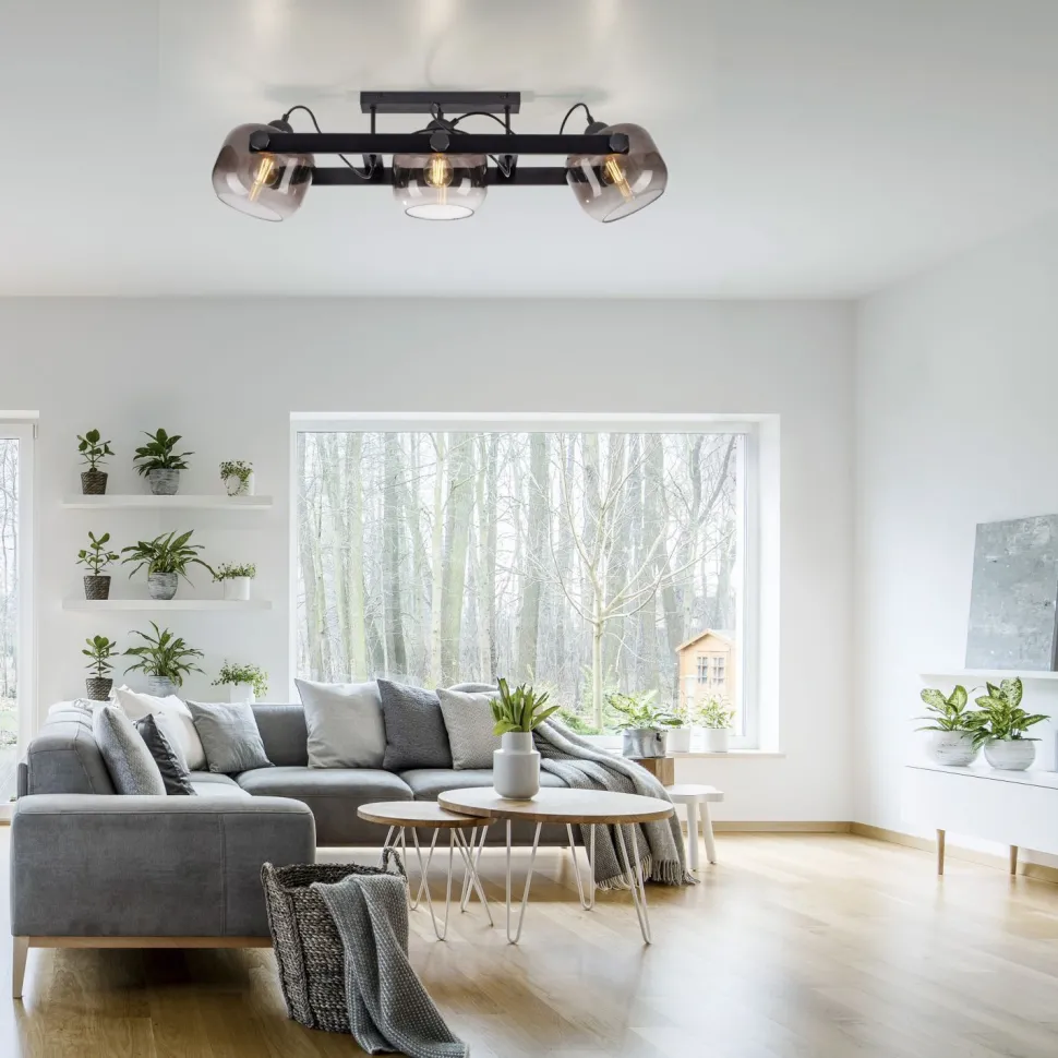 Deckenspot Glas Metall E27 90 cm 3-flammig schwenkbar