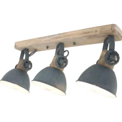 Deckenspot Holz Metall Grün 59 cm E27 3-flmg flexibel