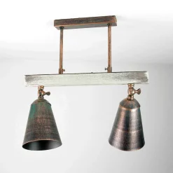 Deckenspot Shabby Kupfer 2-flammig E27 Metall Holz