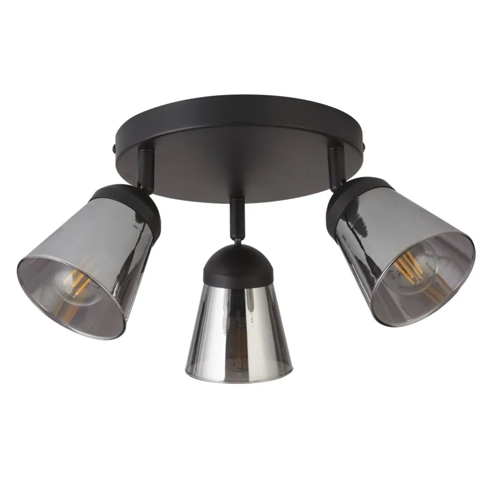 Deckenstrahler 3-flammig Ø 42 cm Schwarz Rauchgrau E14