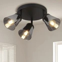 Deckenstrahler 3-flammig Ø 42 cm Schwarz Rauchgrau E14