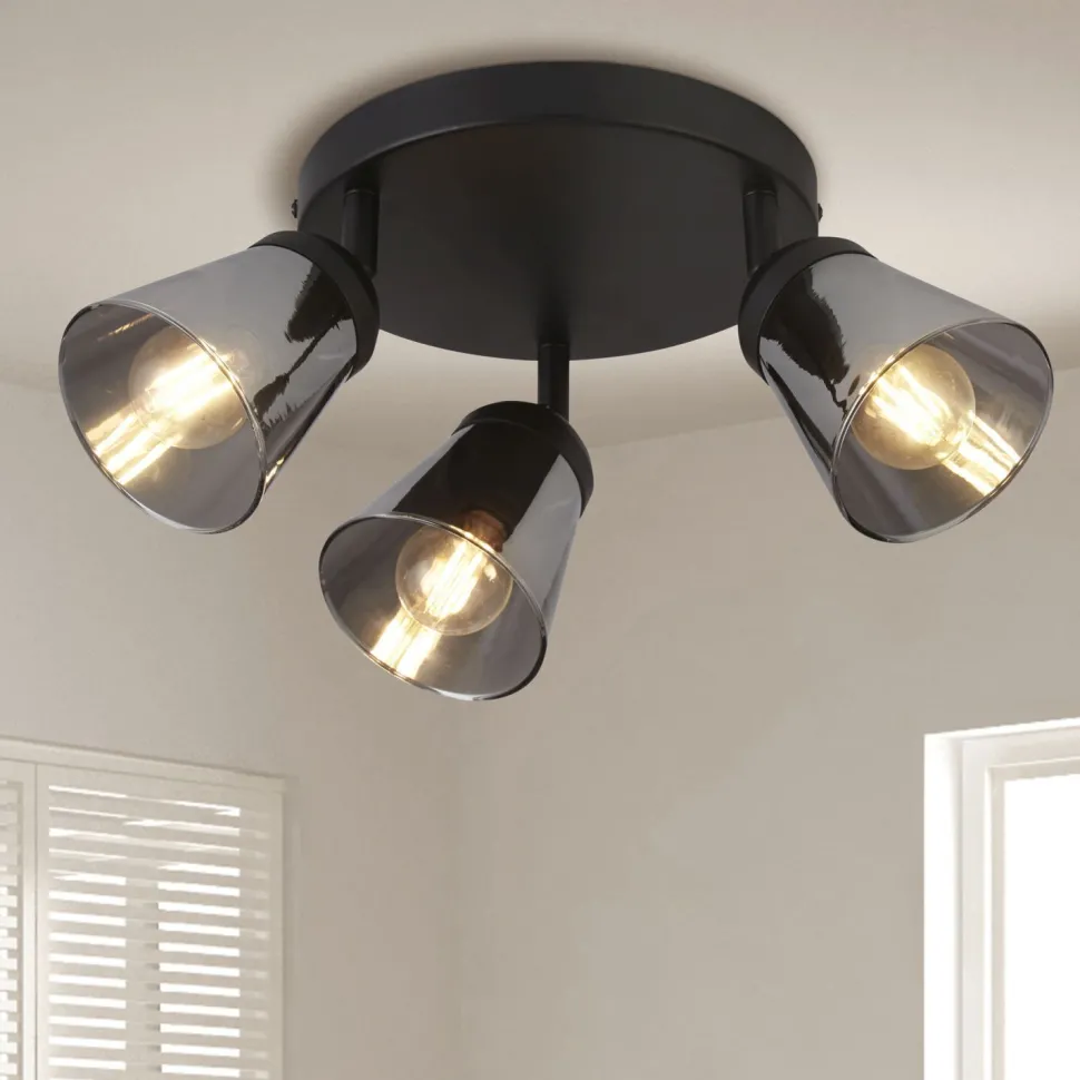 Deckenstrahler 3-flammig Ø 42 cm Schwarz Rauchgrau E14