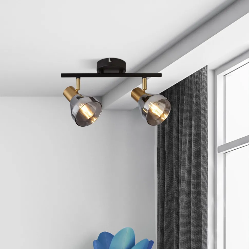 Deckenstrahler 2-flammig E14 Rauchglas Metall verstellbar