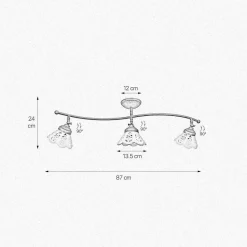 Deckenstrahler 3-flammig Keramik Messing B: 87 cm E14