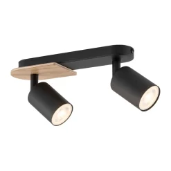 Deckenstrahler 2-flammig Metall Holz Schwarz Natur 35 cm