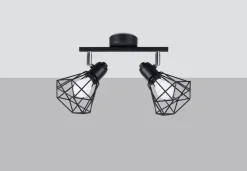 Deckenstrahler 2-flammig Schwarz Metall Käfig Schirm