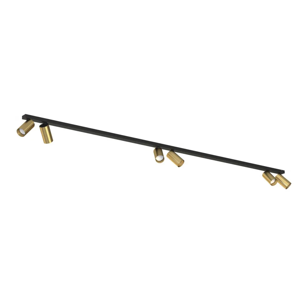 Deckenstrahler groß 2 m lang 6-flammig GU10 Schwarz Messing