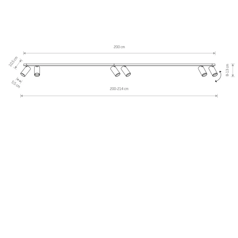Deckenstrahler groß 2 m lang 6-flammig GU10 Schwarz Messing