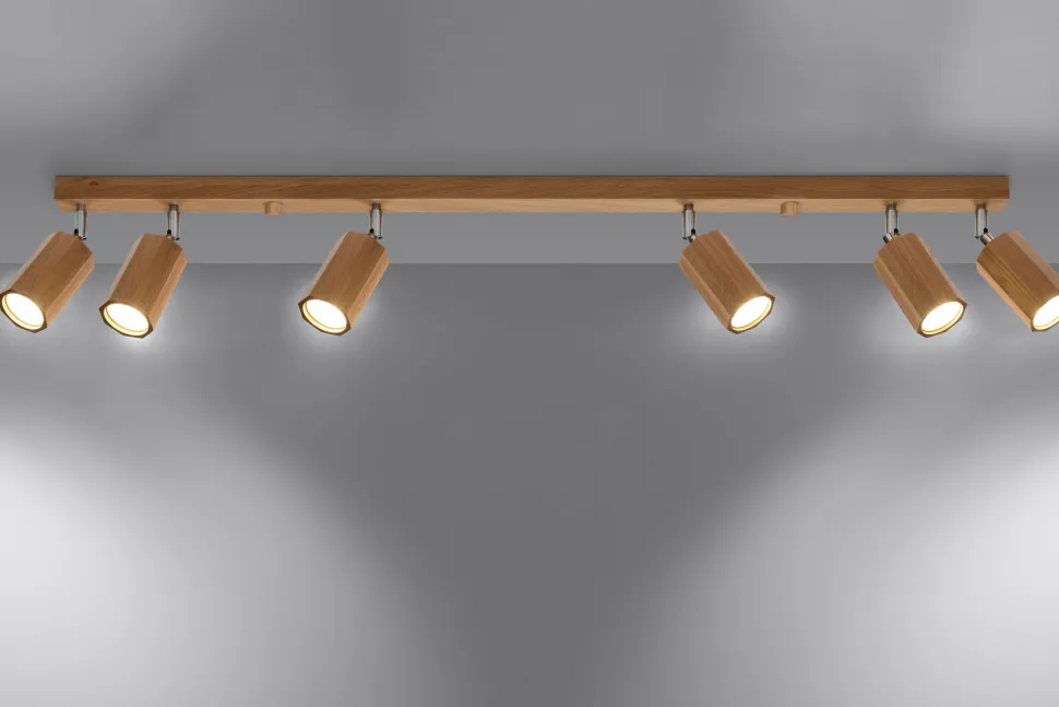 Deckenstrahler Holz 120 cm lang 6x GU10 verstellbar