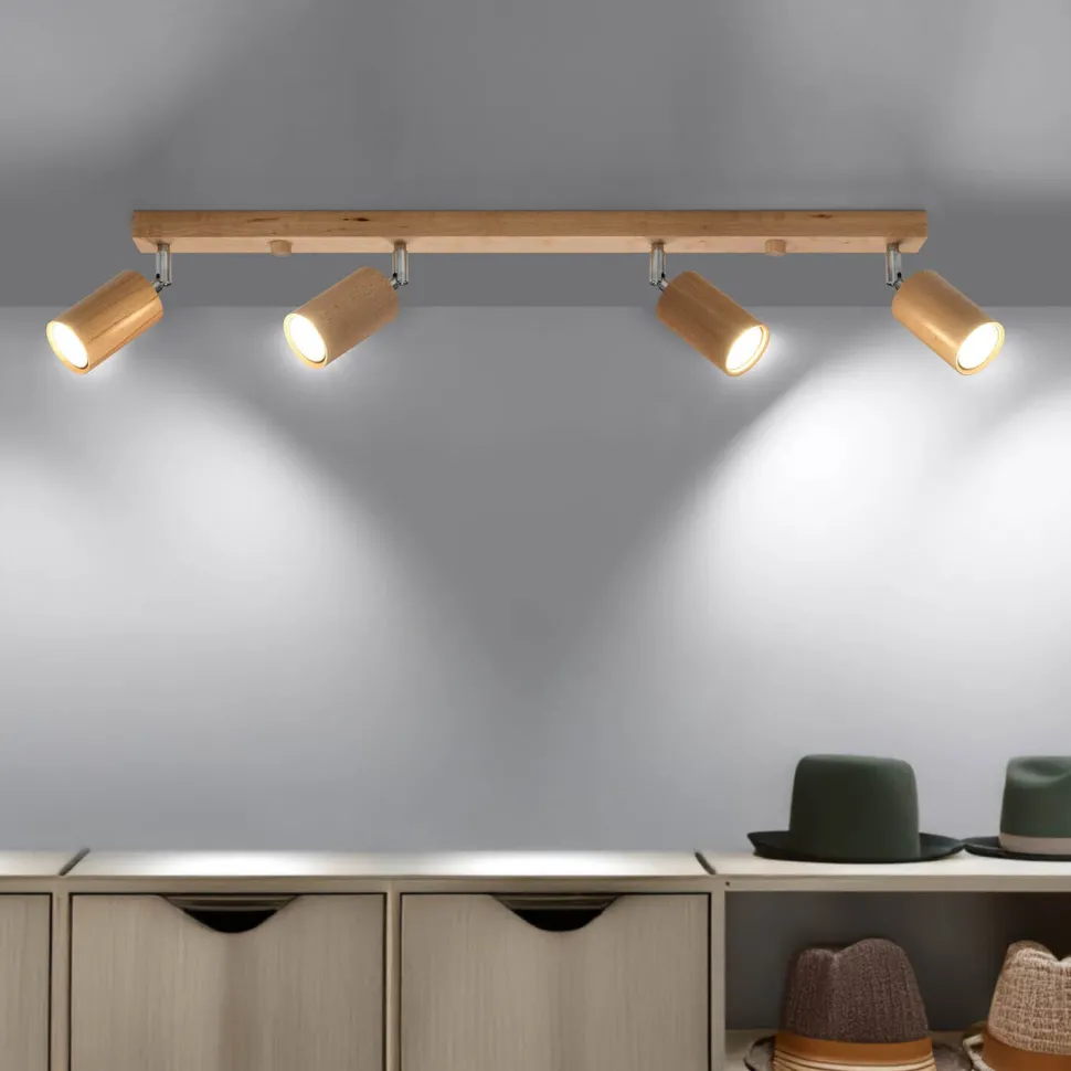 Deckenstrahler Holz 4-flammig 80 cm lang GU10 VESUVIA