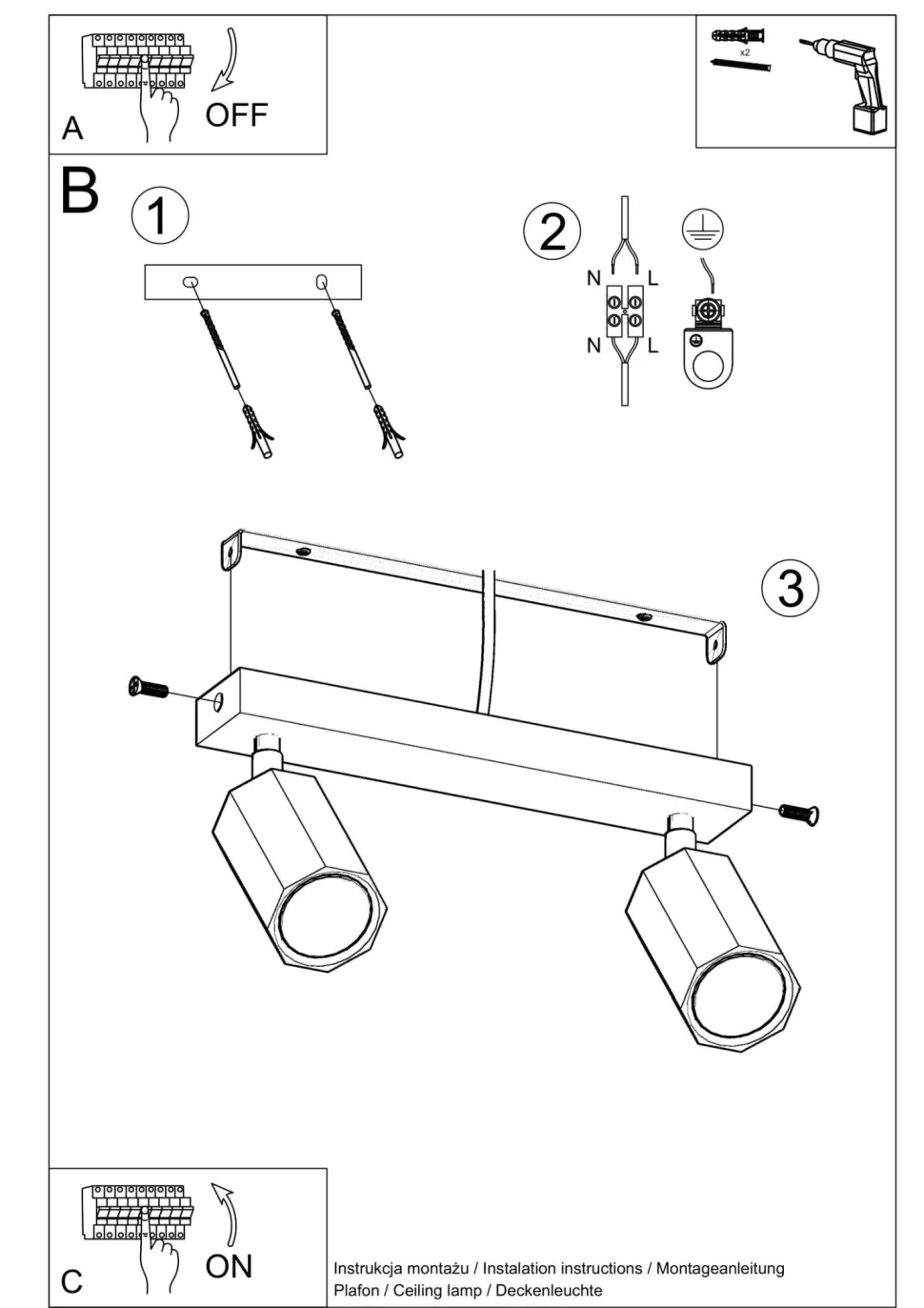 Deckenstrahler Holz länglich 30 cm 2-flammig GU10 Modern