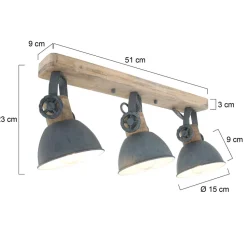 Deckenstrahler Holz Metall Grau 59 cm E27 beweglich