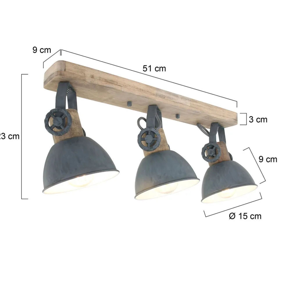 Deckenstrahler Holz Metall Grau 59 cm E27 beweglich