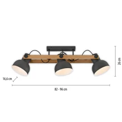 Deckenstrahler Holz Metall E27 96 cm 3-flammig flexibel