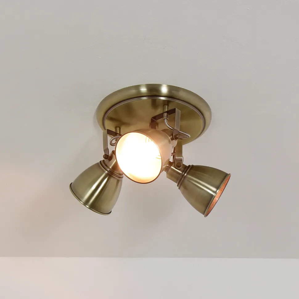 Deckenstrahler Metall 3-flammig in Messing rund