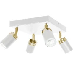 Deckenstrahler Metall 4-flammig Weiß Gold GU10 verstellbar