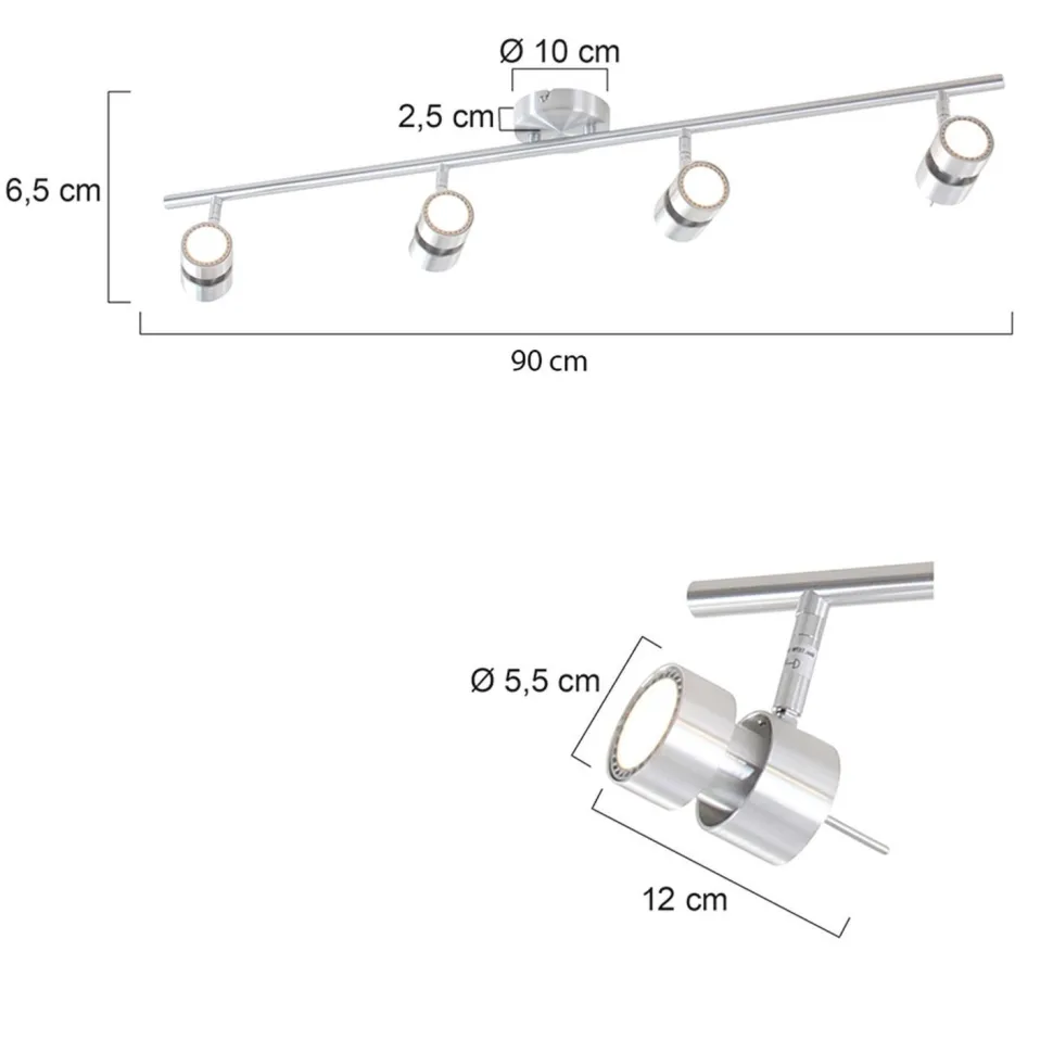 Deckenstrahler Metall 4-flmg 90 cm inkl. GU10 beweglich