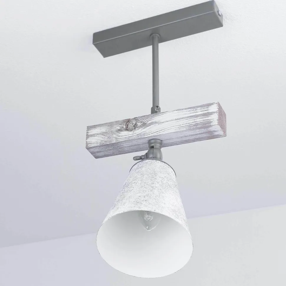 Deckenstrahler Metall Holz in Shabby Weiß Taupe E27