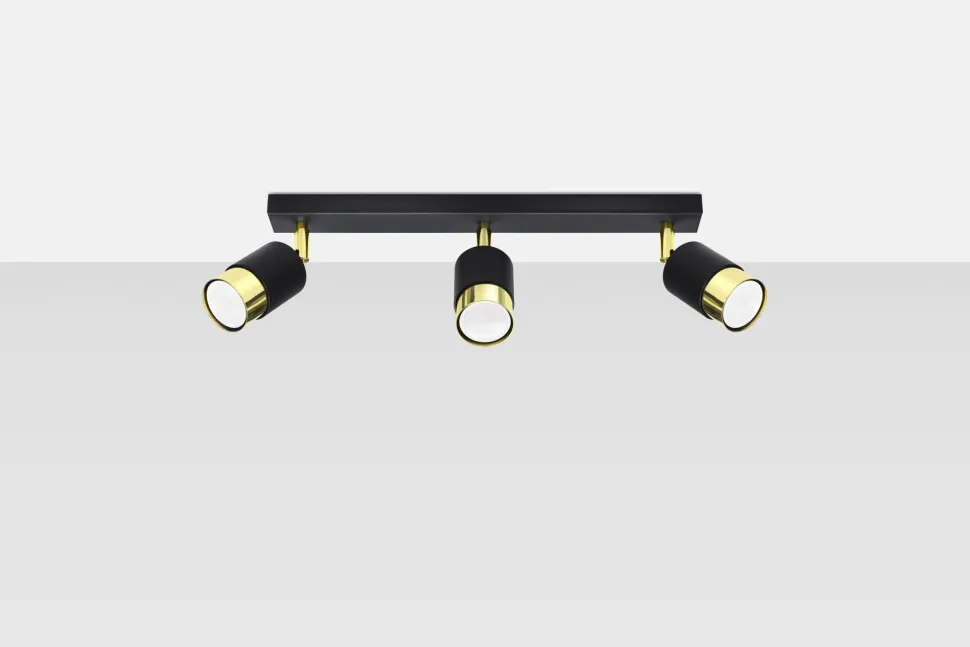 Deckenstrahler Metall Schwarz Gold 3-flammig 45 cm lang