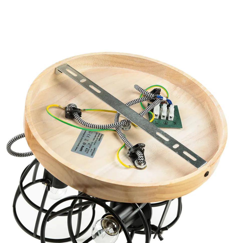 Deckenstrahler rund Ø 27 cm Holz Metall 3x E14