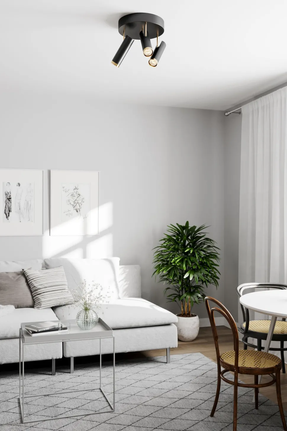 Deckenstrahler rund 3-flammig GU10 B: 30 cm Schwarz Gold