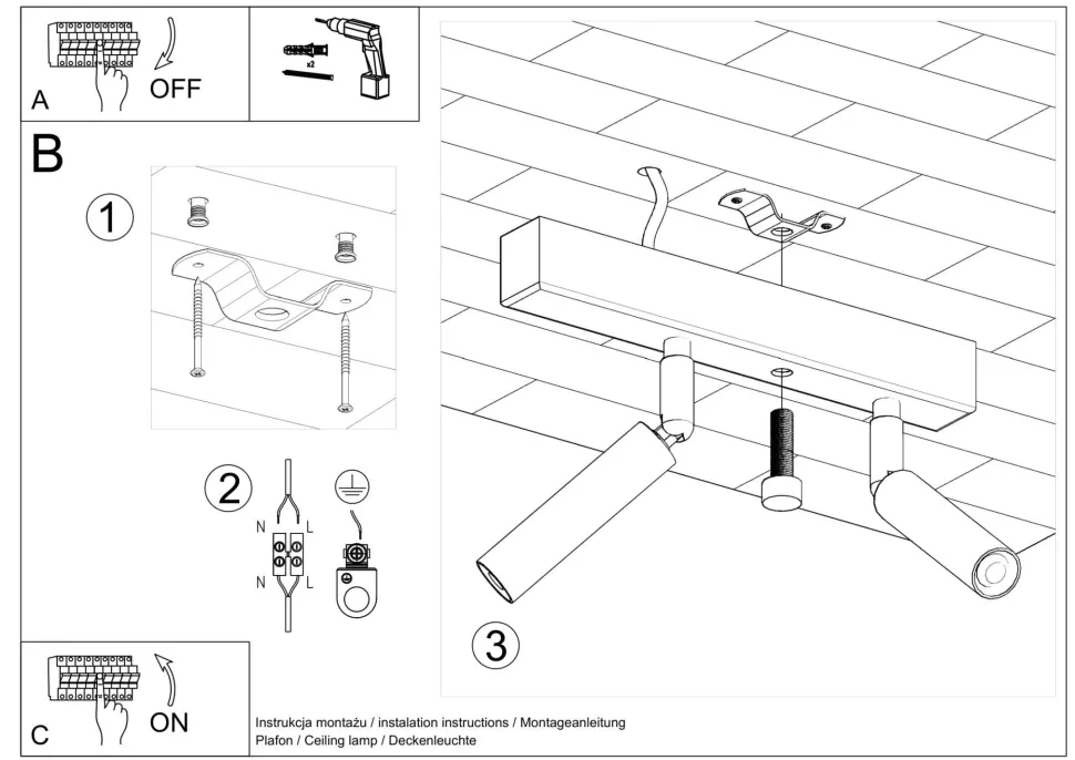 Deckenstrahler SARGAS Weiß 25 cm breit klein 2-flammig