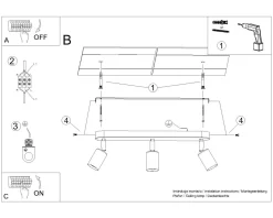 Deckenstrahler Schwarz 3-flammig schwenkbar E27 Metall