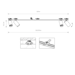 Deckenstrahler Unterputz 118 cm lang 4-flammig GU10 Schwarz