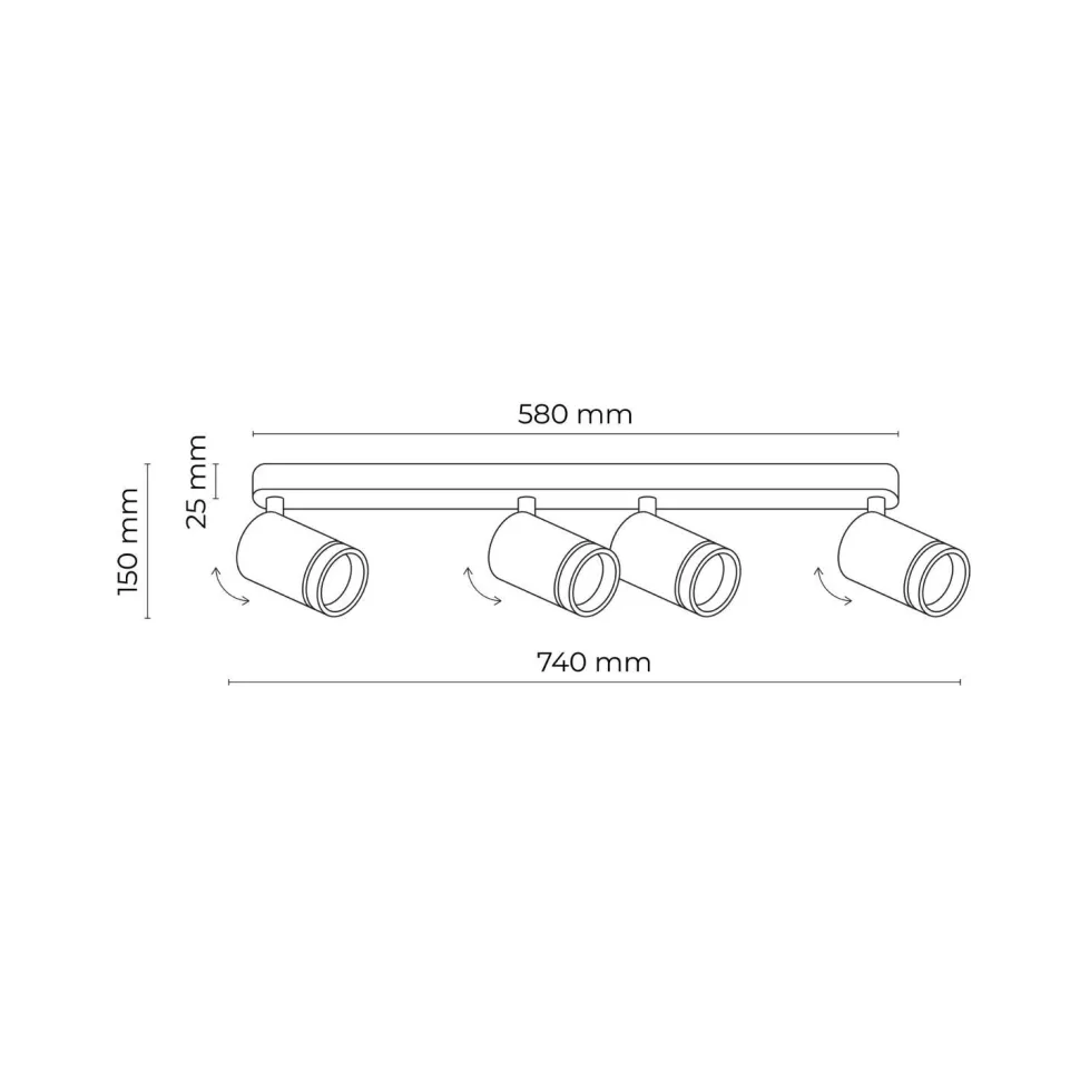 Deckenstrahler Weiß 4-flammig 74 cm lang Metall GU10