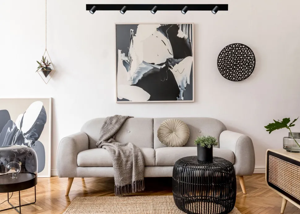 Deckenstrahler Wohnzimmer Schwarz Metall 160 cm lang