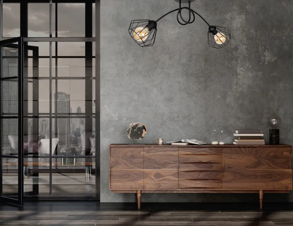 Dekorative Deckenleuchte Metall E27 L:70 cm in Schwarz