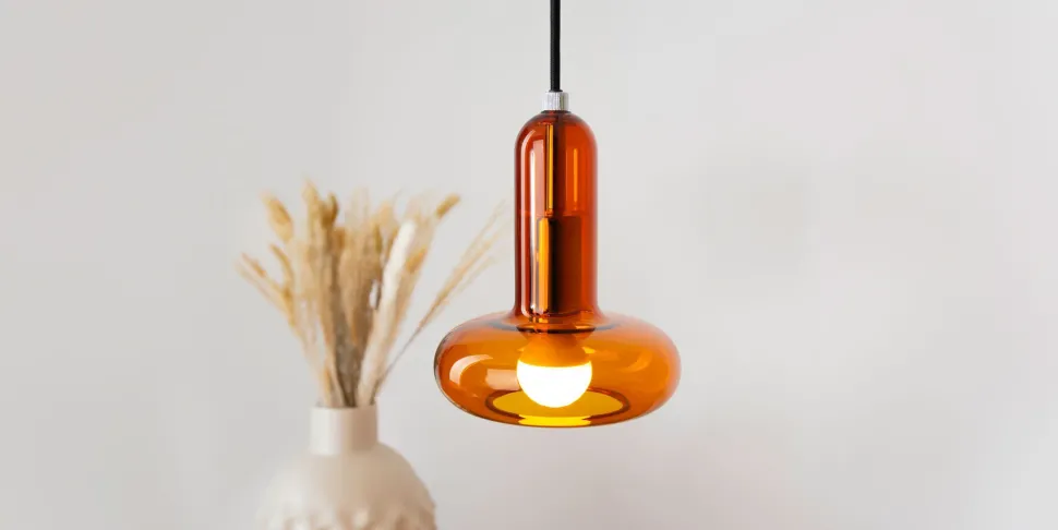 Dekorative Hängelampe Glas in Bernstein E14 Ø B:15 cm