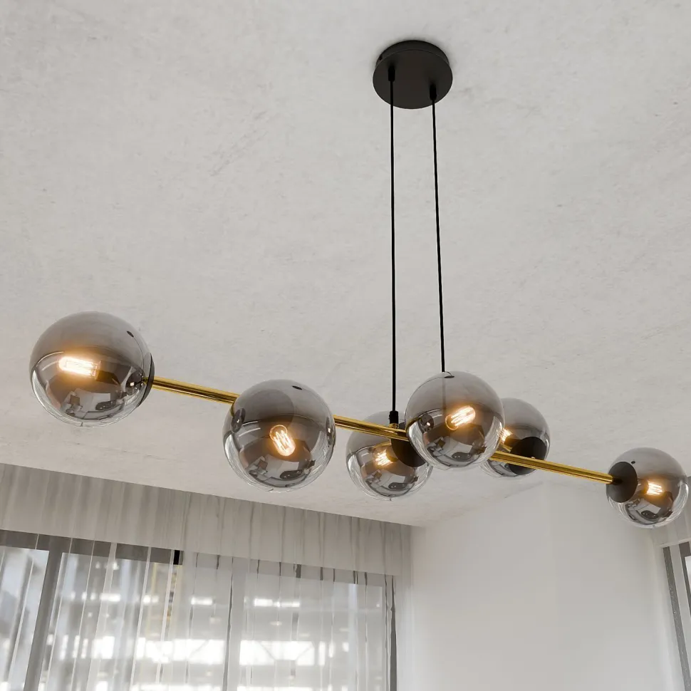 Dekorative Hängelampe Kugelschirm Rauchglas Metall ALOISIO