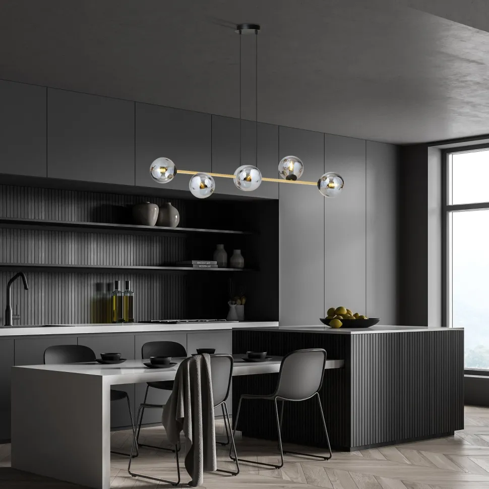 Dekorative Hängelampe Kugelschirm Rauchglas Metall ALOISIO