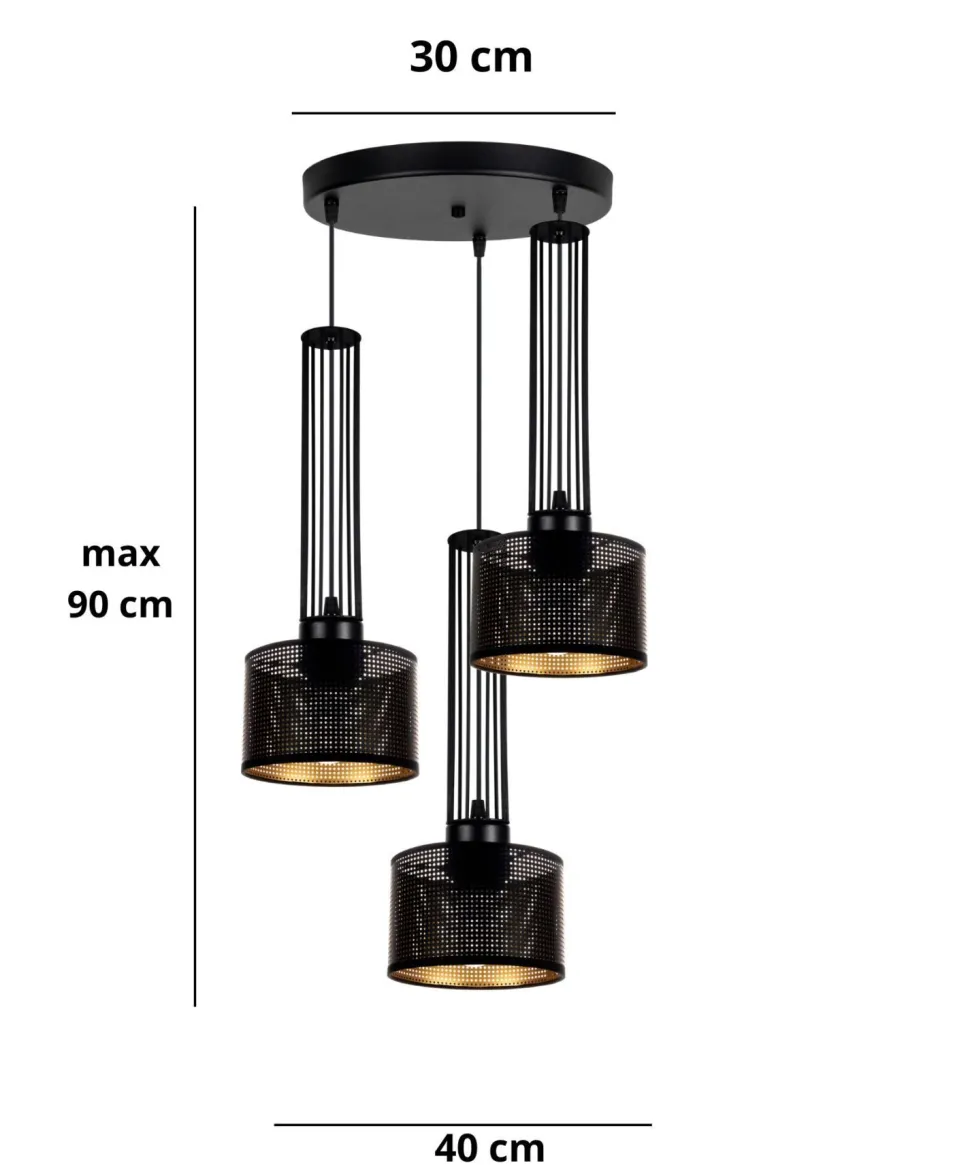 Dekorative Hängelampe Metall 3-flammig E27 Schwarz Gold