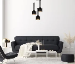 Dekorative Hängelampe Metall 3-flammig E27 Schwarz Gold