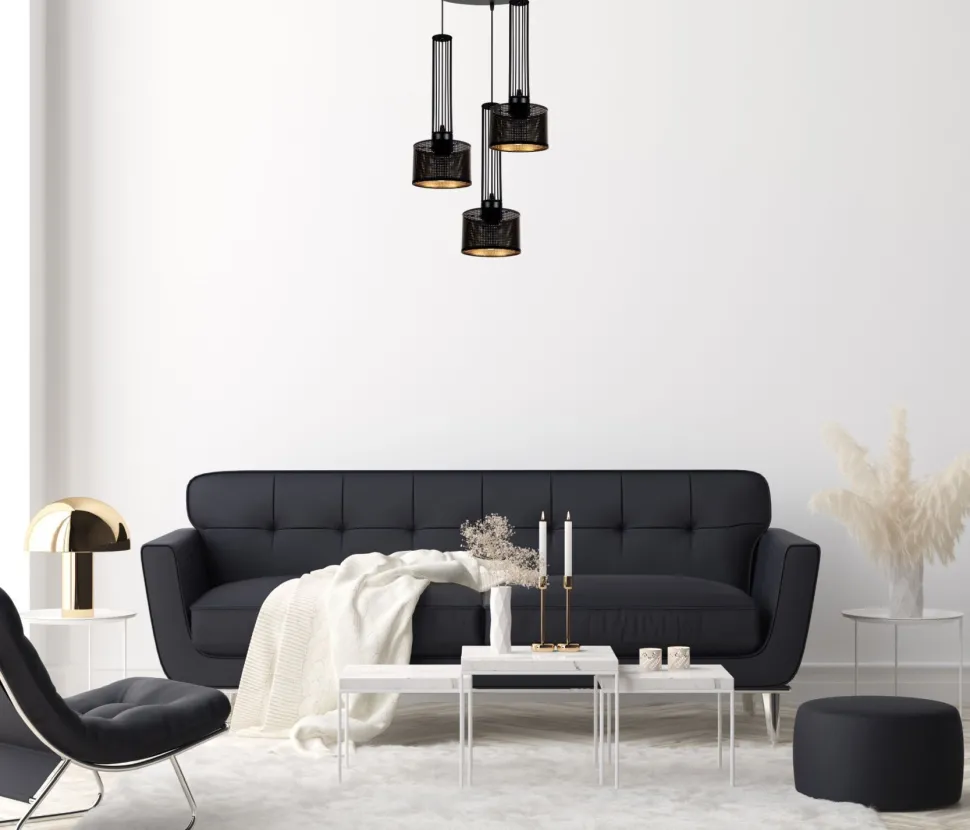 Dekorative Hängelampe Metall 3-flammig E27 Schwarz Gold