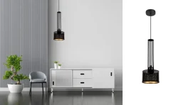 Dekorative Hängelampe Metall B:15 cm E27 Schwarz Gold